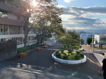 大学からの景色と図書館