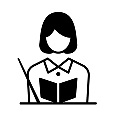 女性教員がテキストと指し棒を持っているイラスト