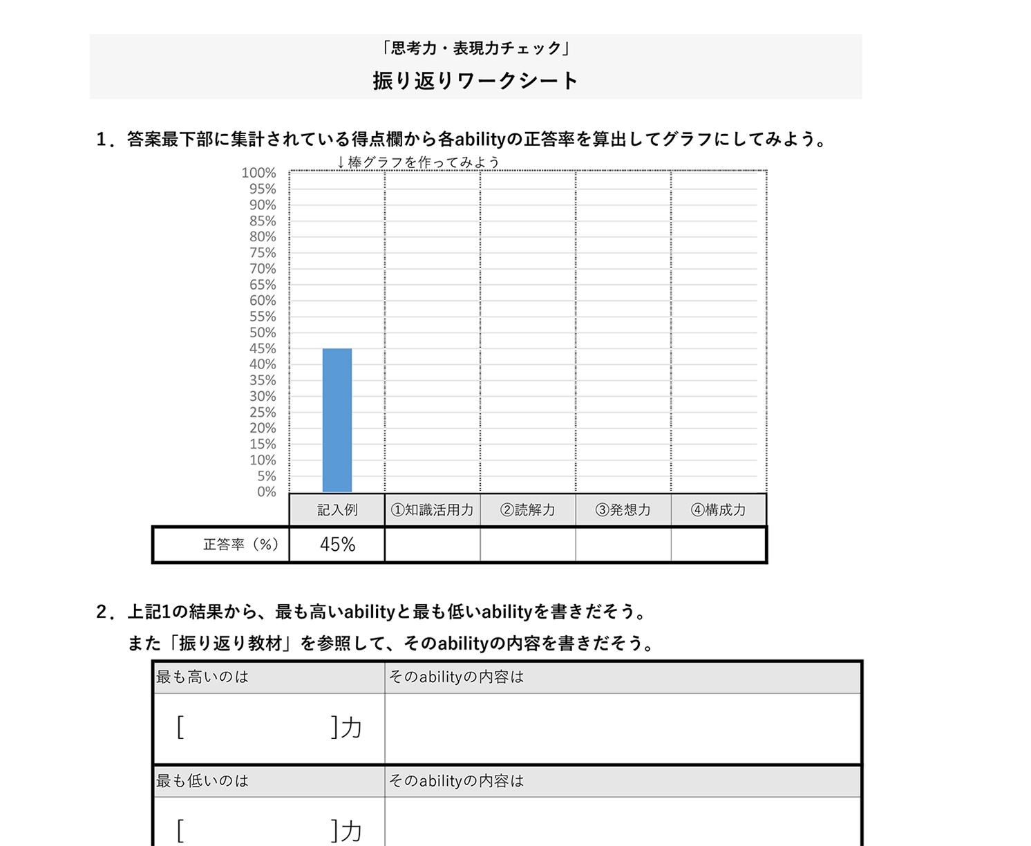 「復習用ワークシート」イメージ