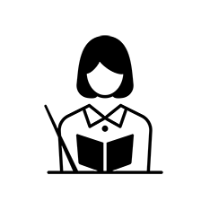 女性教員がテキストと指し棒を持っているイラスト