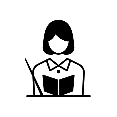 女性教員がテキストと指し棒を持っているイラスト